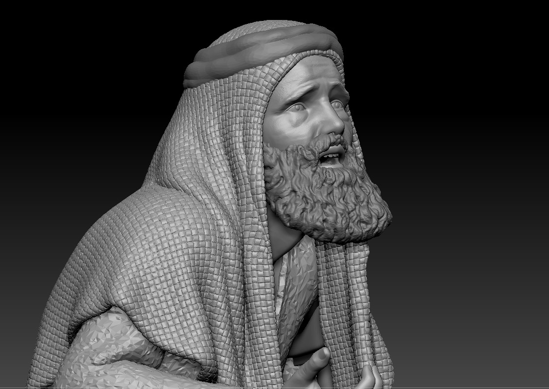 An elderly beggar with a crutch - printable 3D print model_6