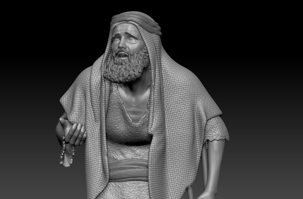 An elderly beggar with a crutch - printable 3D print model_5