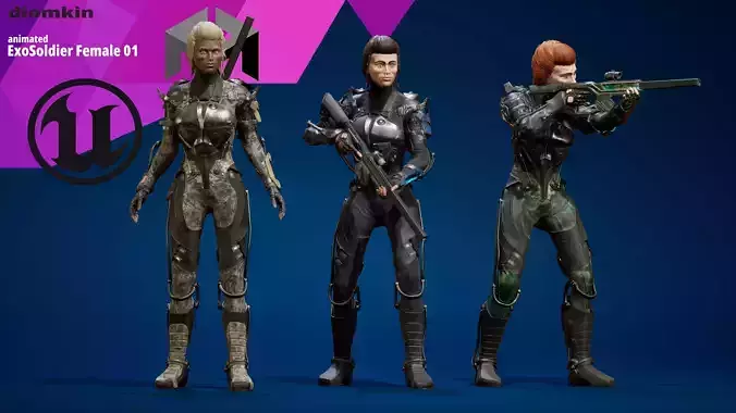 ExoSoldier Female 01 Low-poly 3D model