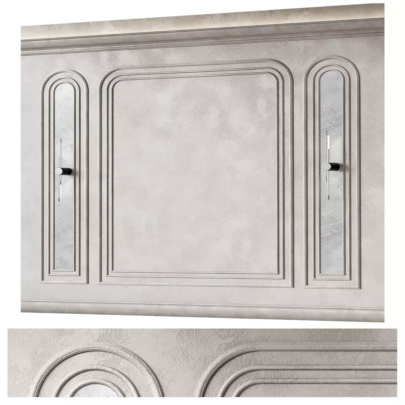 Wall decor kit with moldings Half-round stucco arches 3D model_0