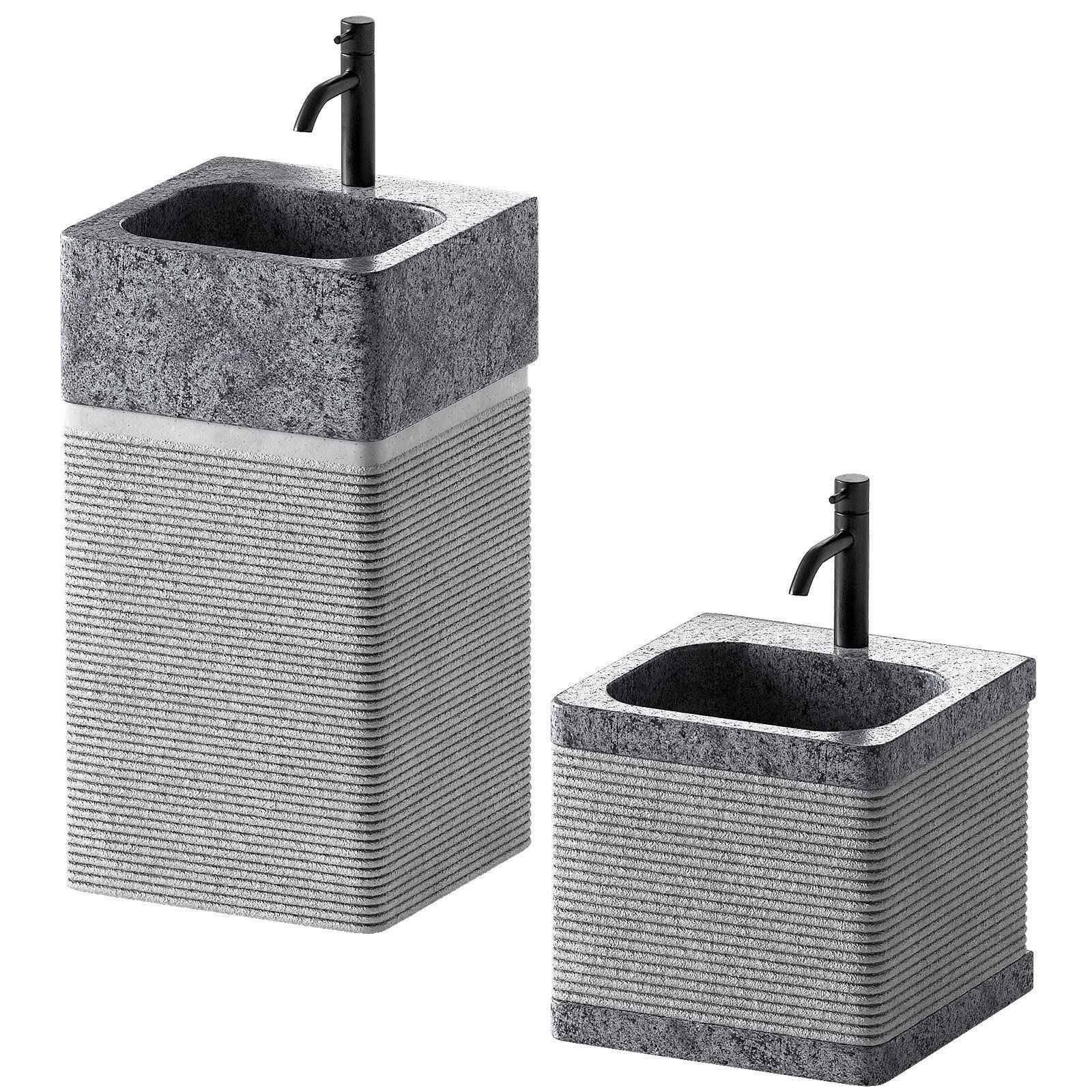 Stone Sink with Rectangular Standing Pedestal 2 color options 3D model_3