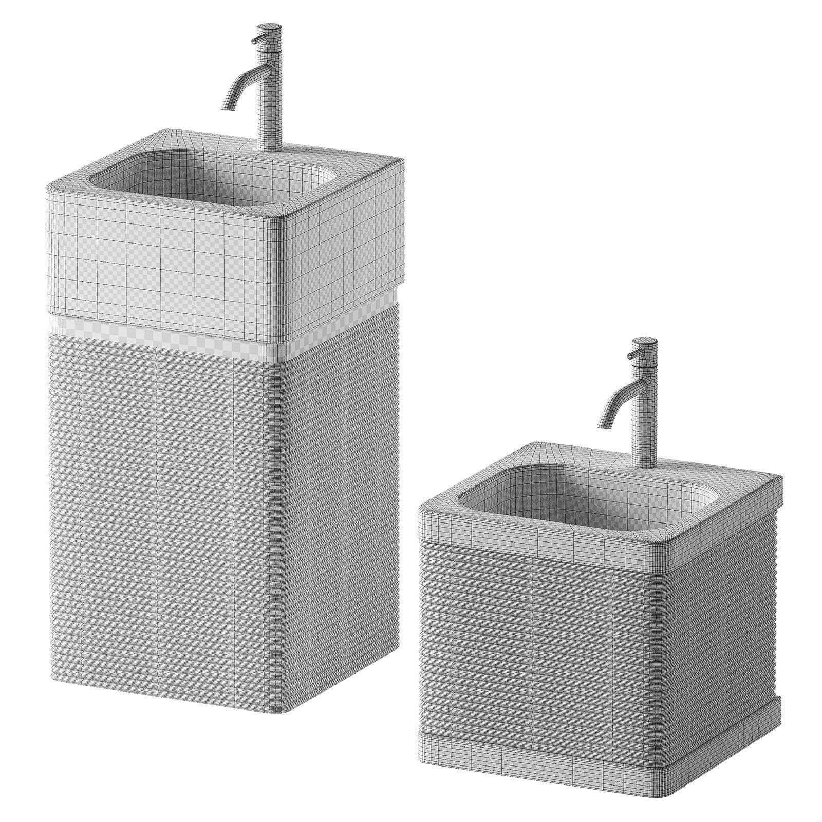Stone Sink with Rectangular Standing Pedestal 2 color options 3D model_5