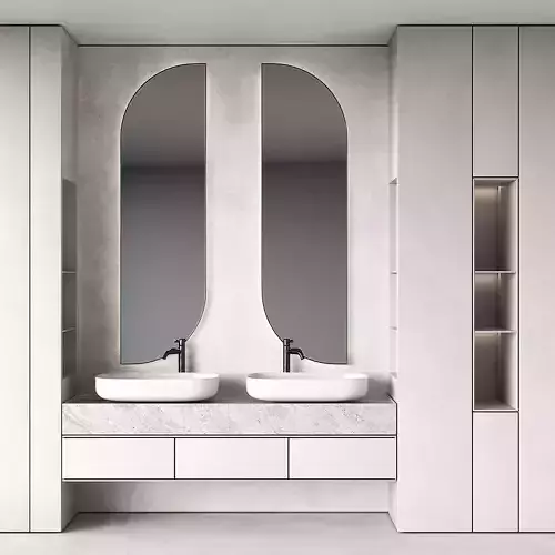 Bathroom kit Minimal furniture Half-round semi-circle mirrors