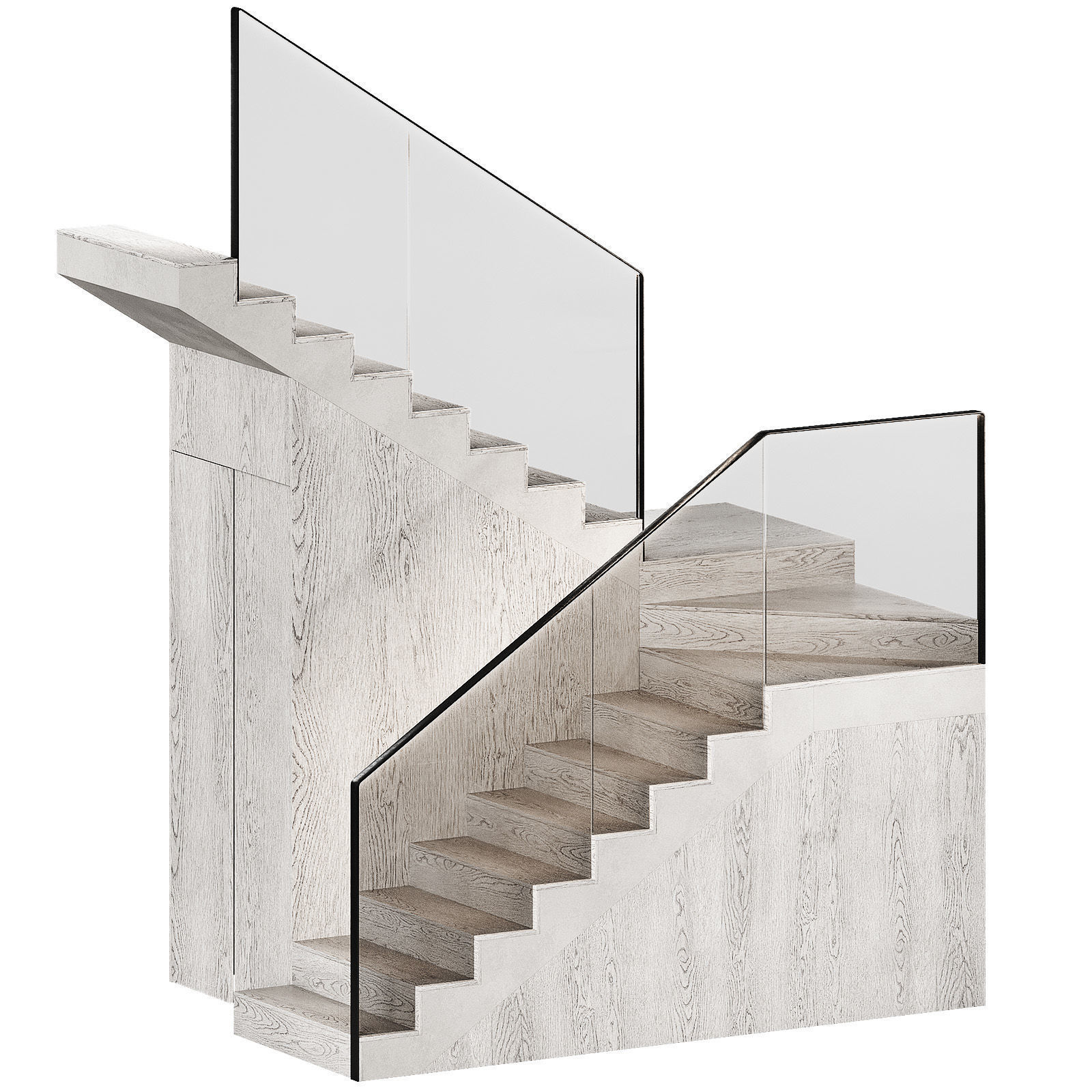 Stairs Modular kit 2 Wooden steps metal railings 2 color options 3D model_1