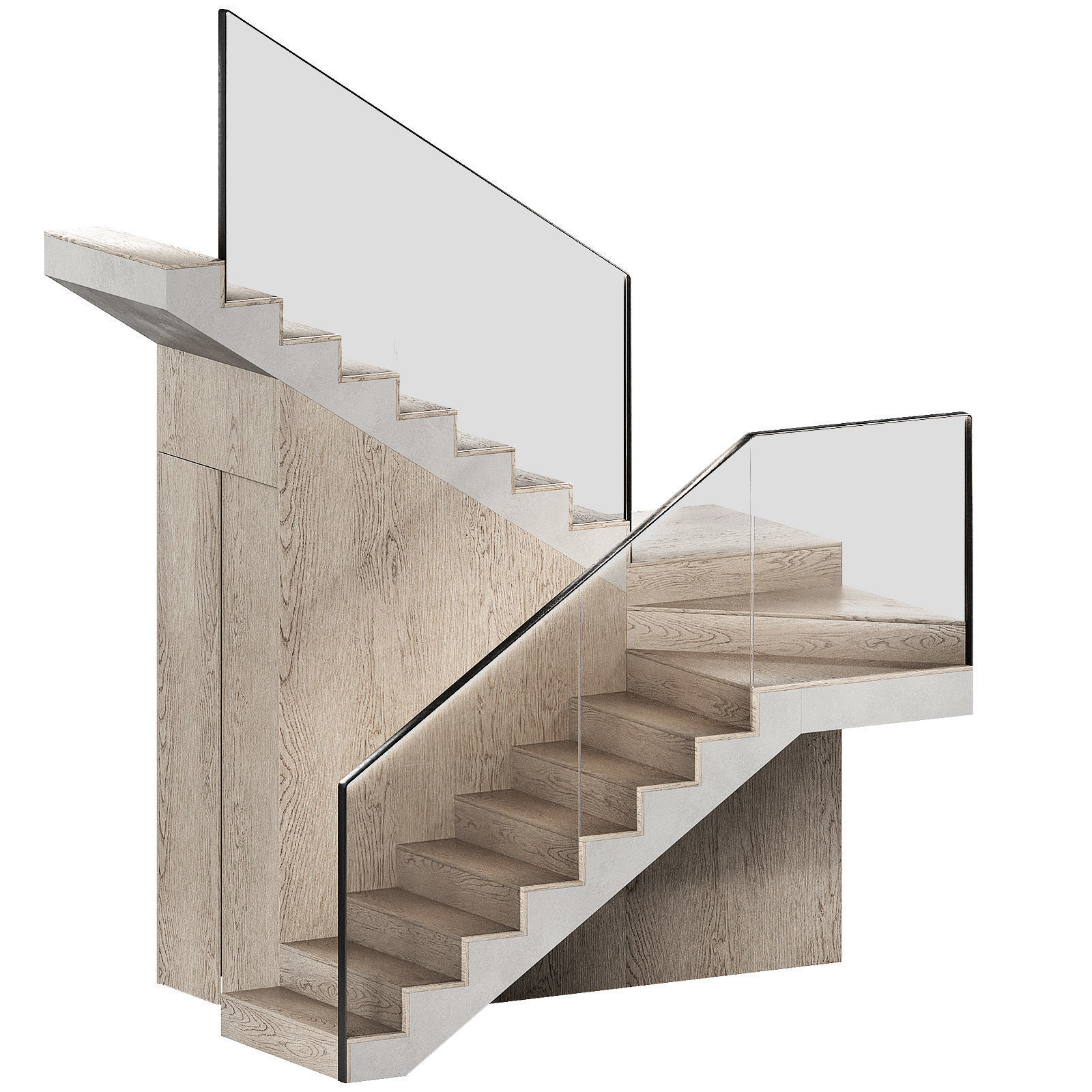 Stairs Modular kit 2 Wooden steps metal railings 2 color options 3D model_3