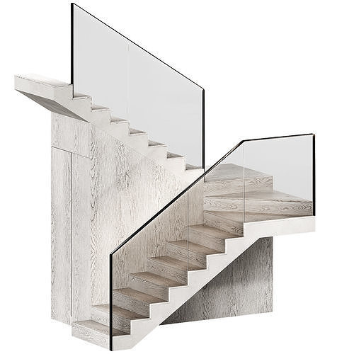 Stairs Modular kit 2 Wooden steps metal railings 2 color options 3D model