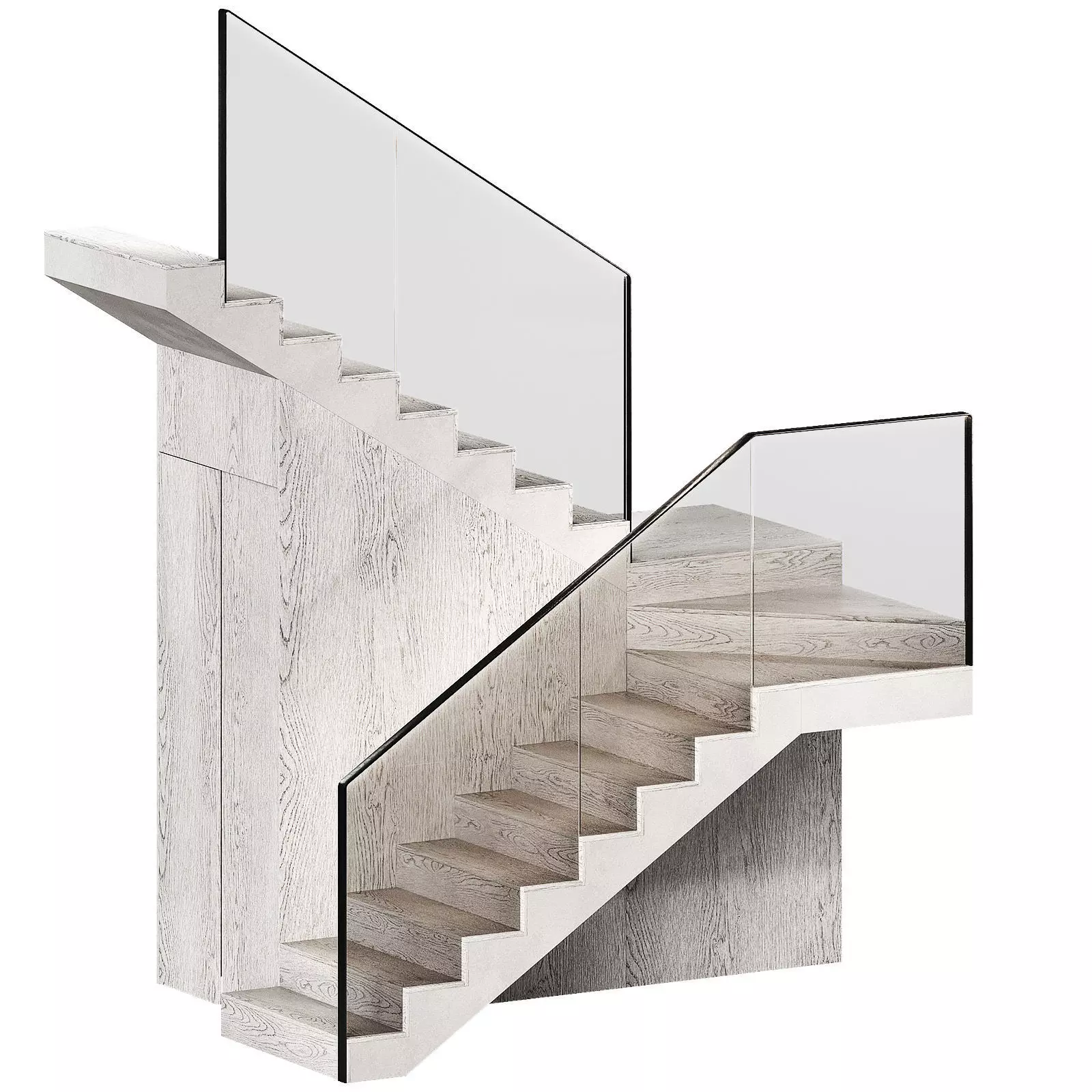 Stairs Modular kit 2 Wooden steps metal railings 2 color options 3D model_0