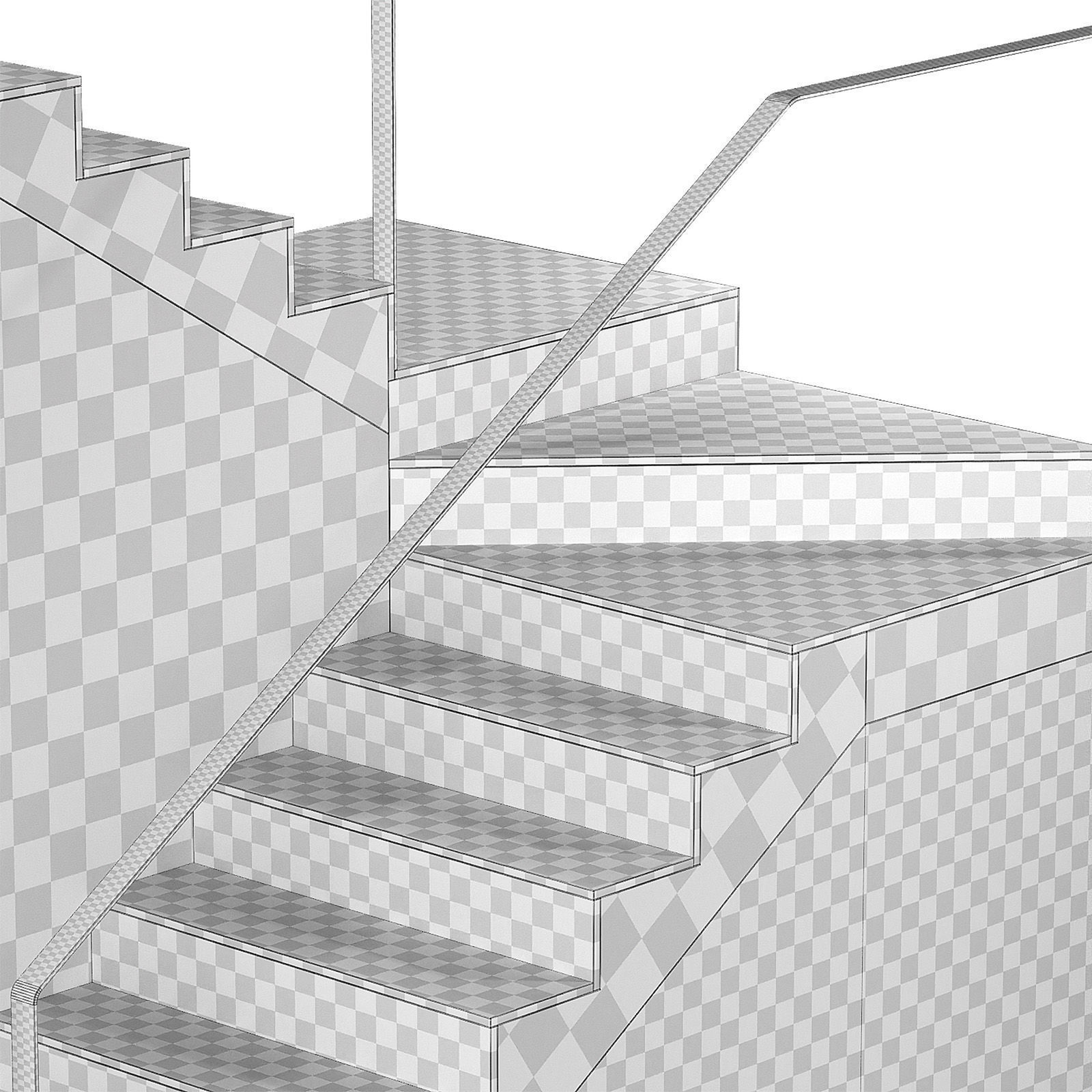 Stairs Modular kit 2 Wooden steps metal railings 2 color options 3D model_5