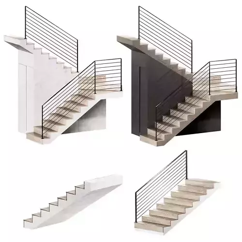 Stairs Modular kit Wooden steps metal railings staircase