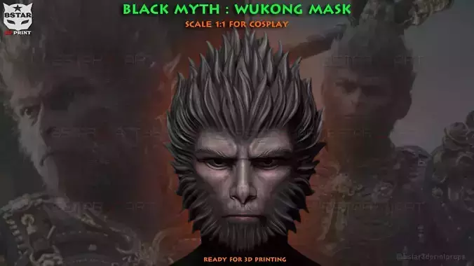 Black Myth Wukong Face Mask For Cosplay