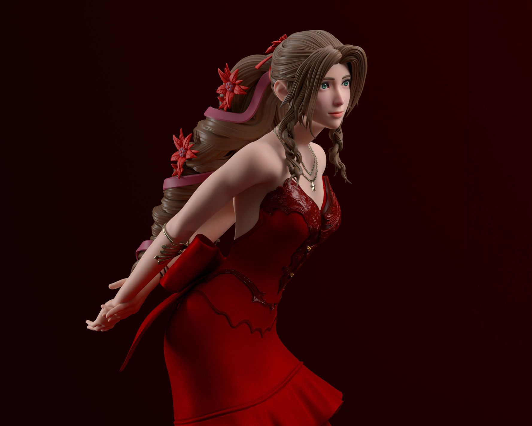 Aerith Gainsborough Sexy Red Dress - Final Fantasy VII 3D print model_0