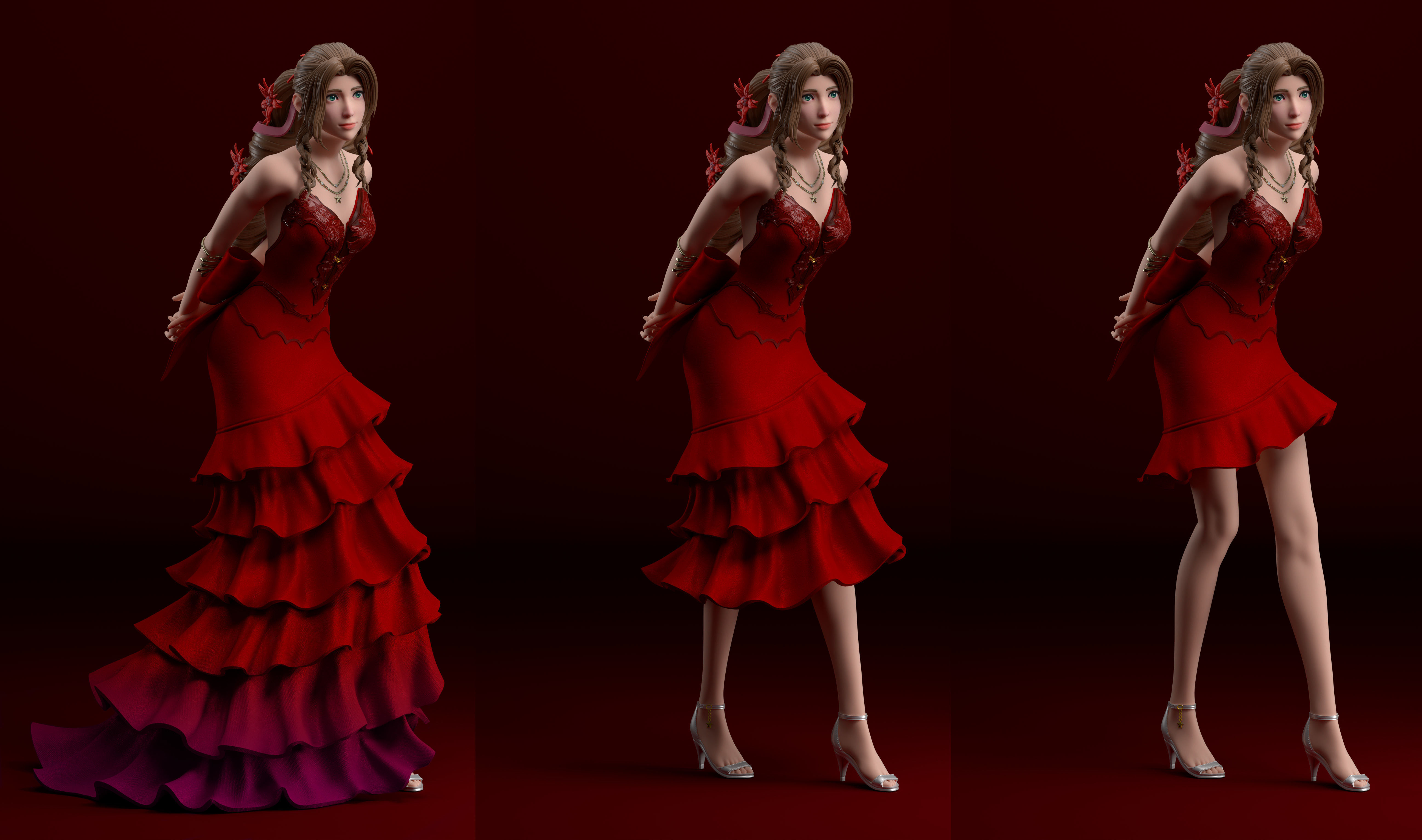 Aerith Gainsborough Sexy Red Dress - Final Fantasy VII 3D print model_8