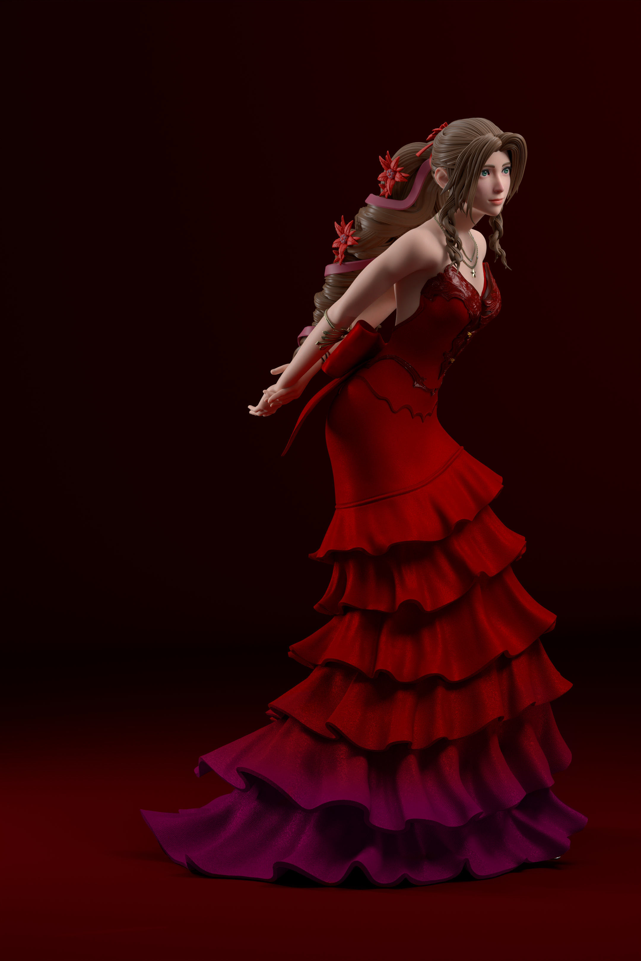 Aerith Gainsborough Sexy Red Dress - Final Fantasy VII 3D print model_6