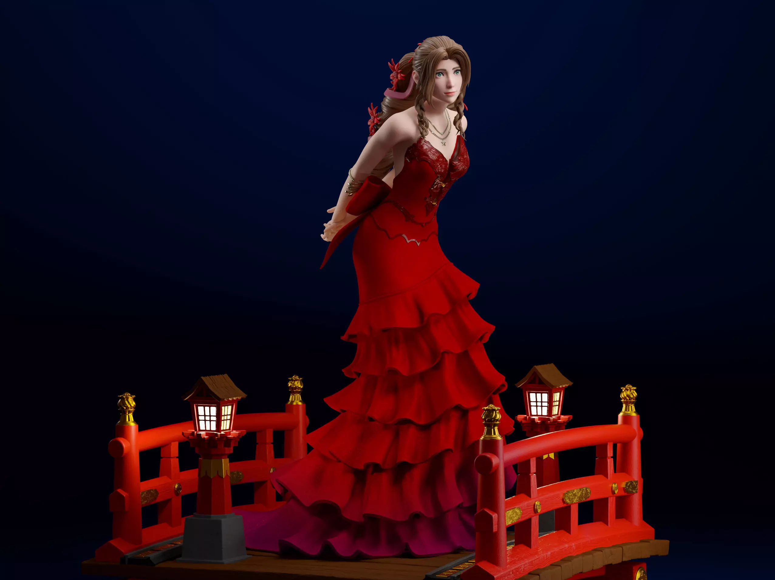 Aerith Gainsborough Sexy Red Dress - Final Fantasy VII 3D print model_1