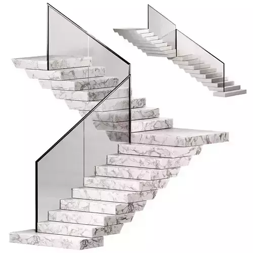 Modern Stairs Stone steps Metal glass railing marble concrete