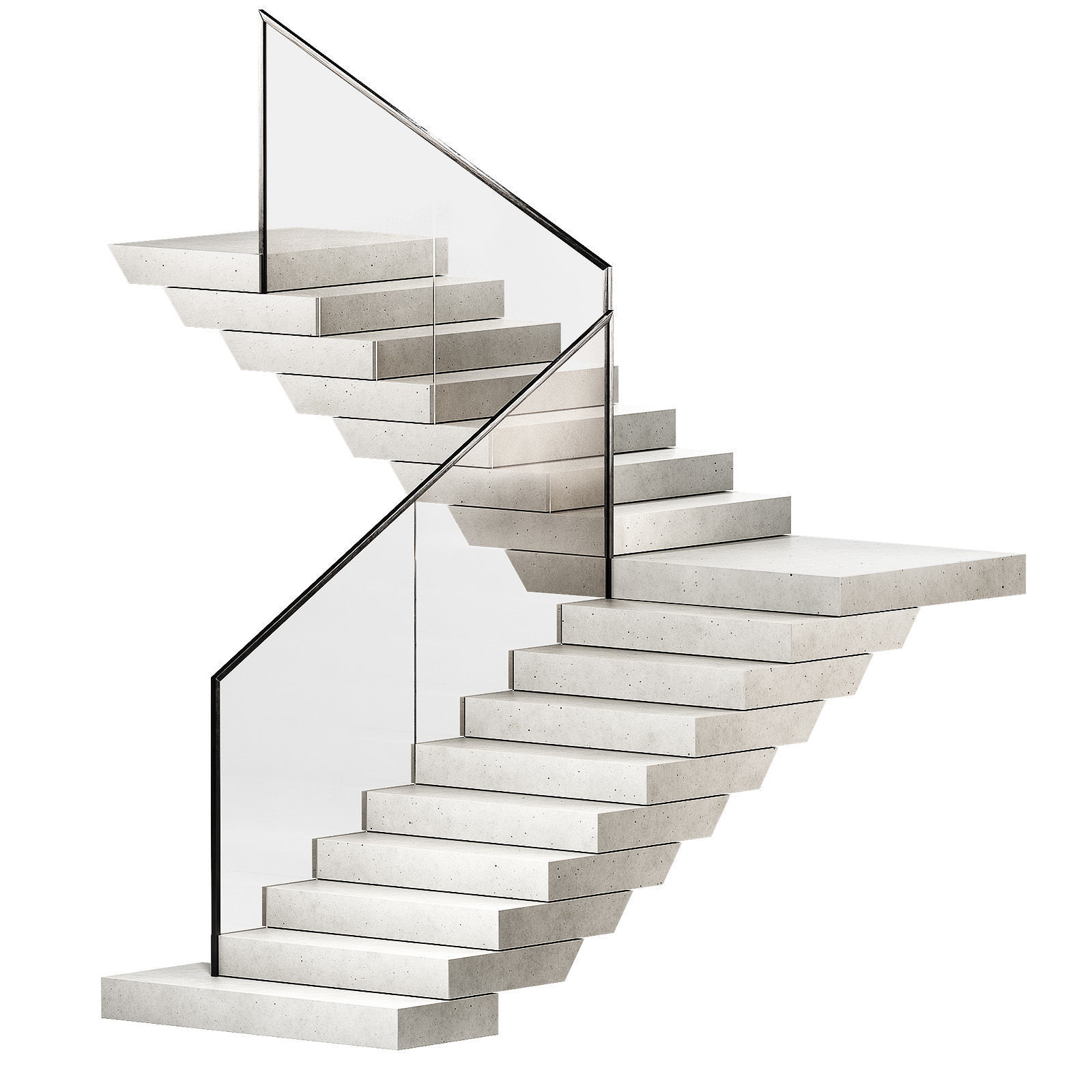 Modern Stairs Stone steps Metal glass railing marble concrete 3D model_1