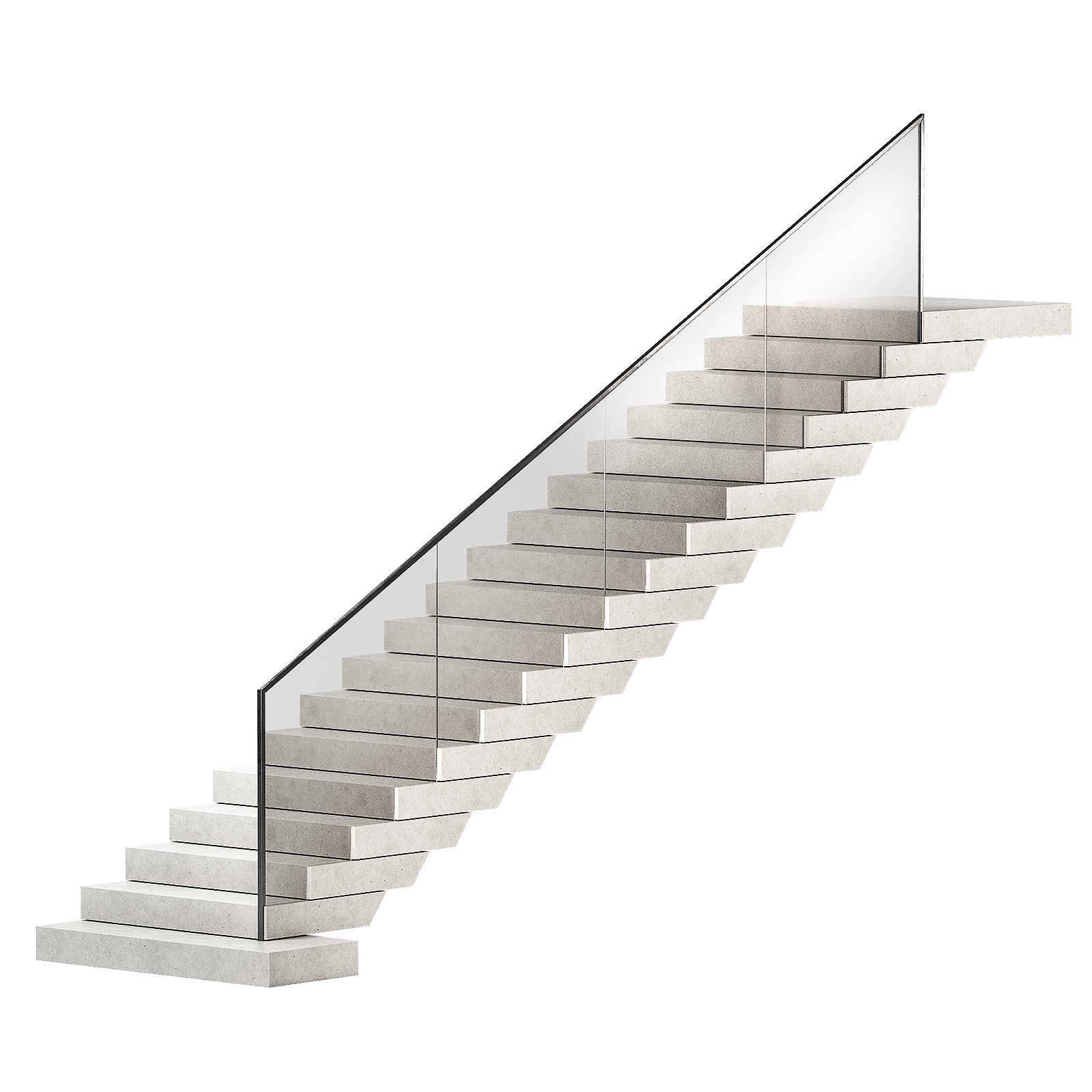 Modern Stairs Stone steps Metal glass railing marble concrete 3D model_2