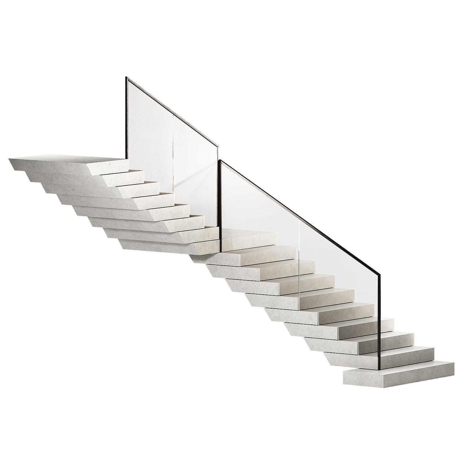 Modern Stairs Stone steps Metal glass railing marble concrete 3D model_3