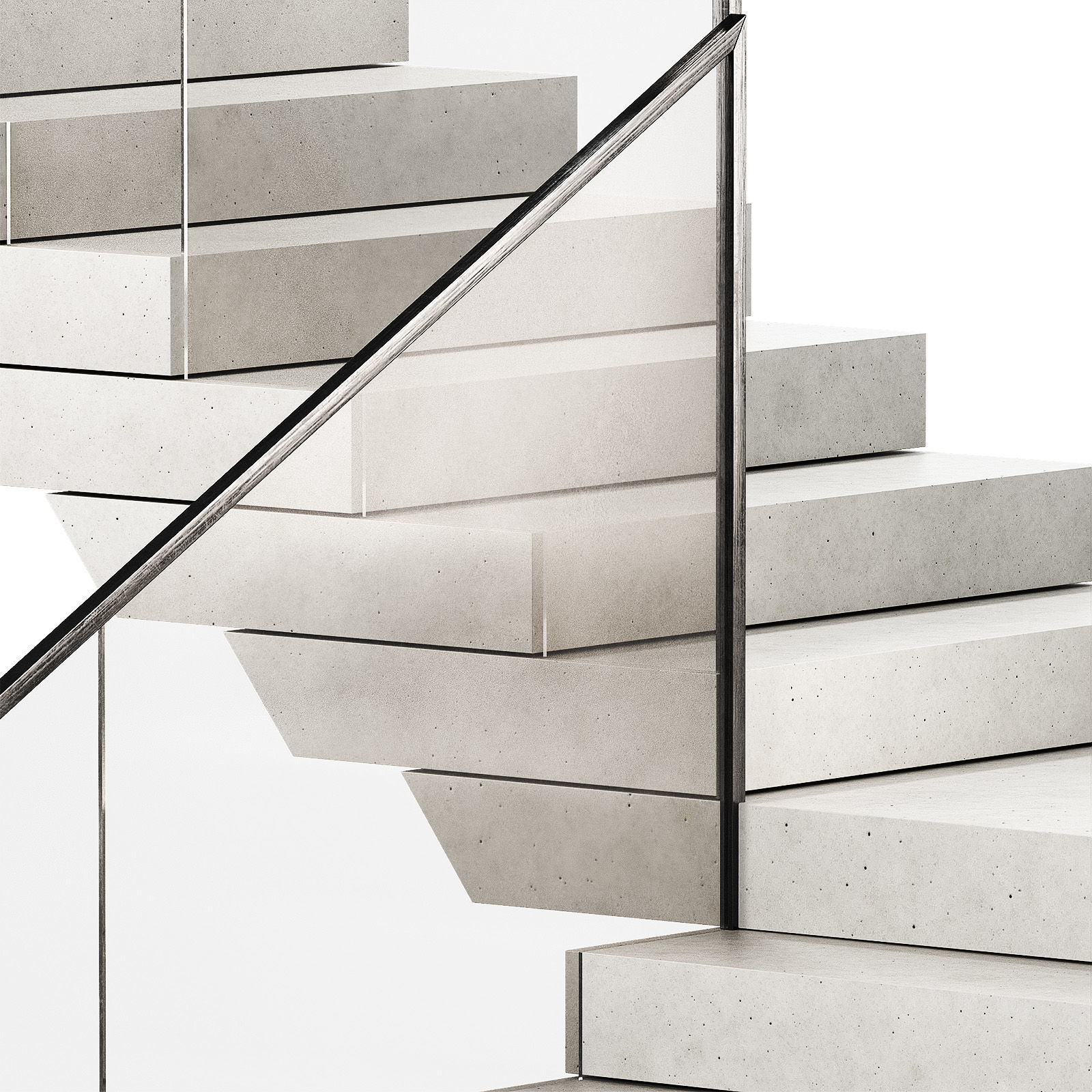 Modern Stairs Stone steps Metal glass railing marble concrete 3D model_5