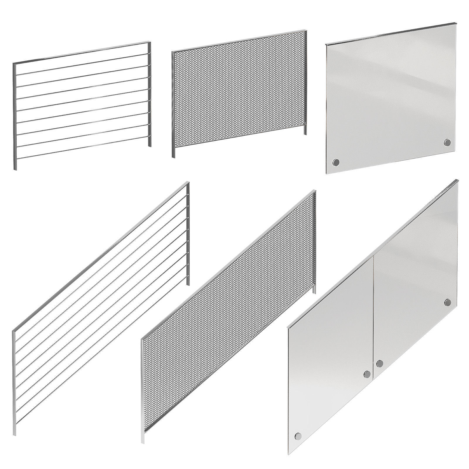 Modern metal railings 3 design options Editable splines option 3D model_2