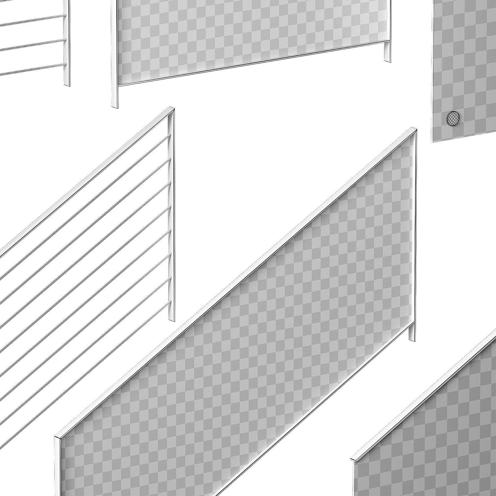 Modern metal railings 3 design options Editable splines option 3D model_5