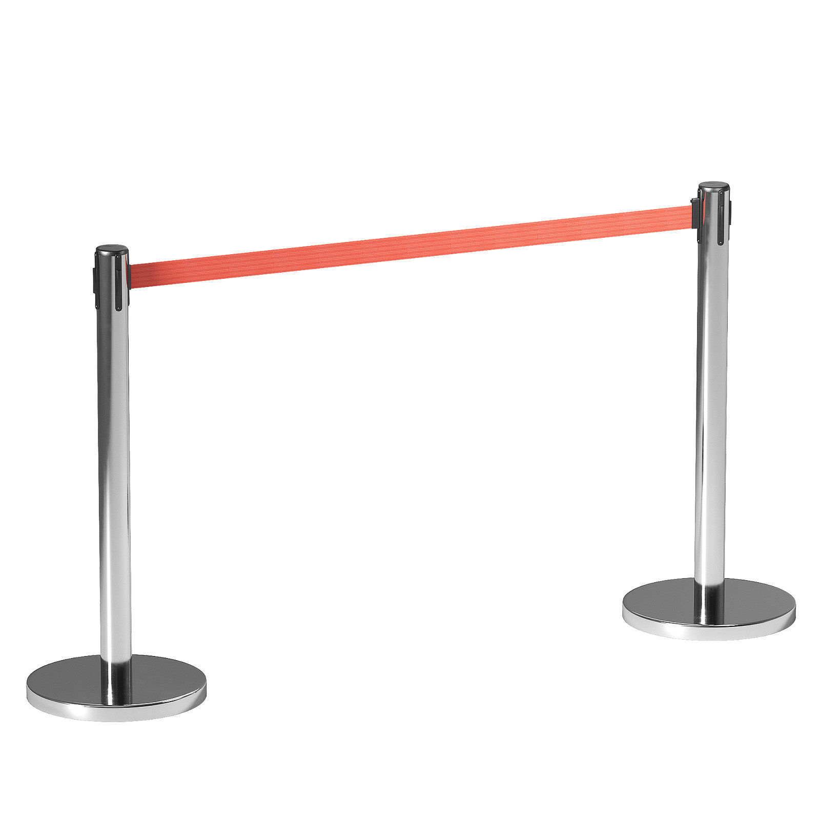 Crowd barrier velvet rope stanchion and signs 3D model_2