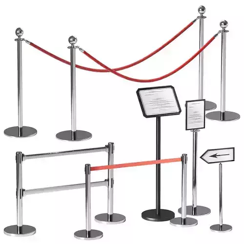 Crowd barrier velvet rope stanchion and signs