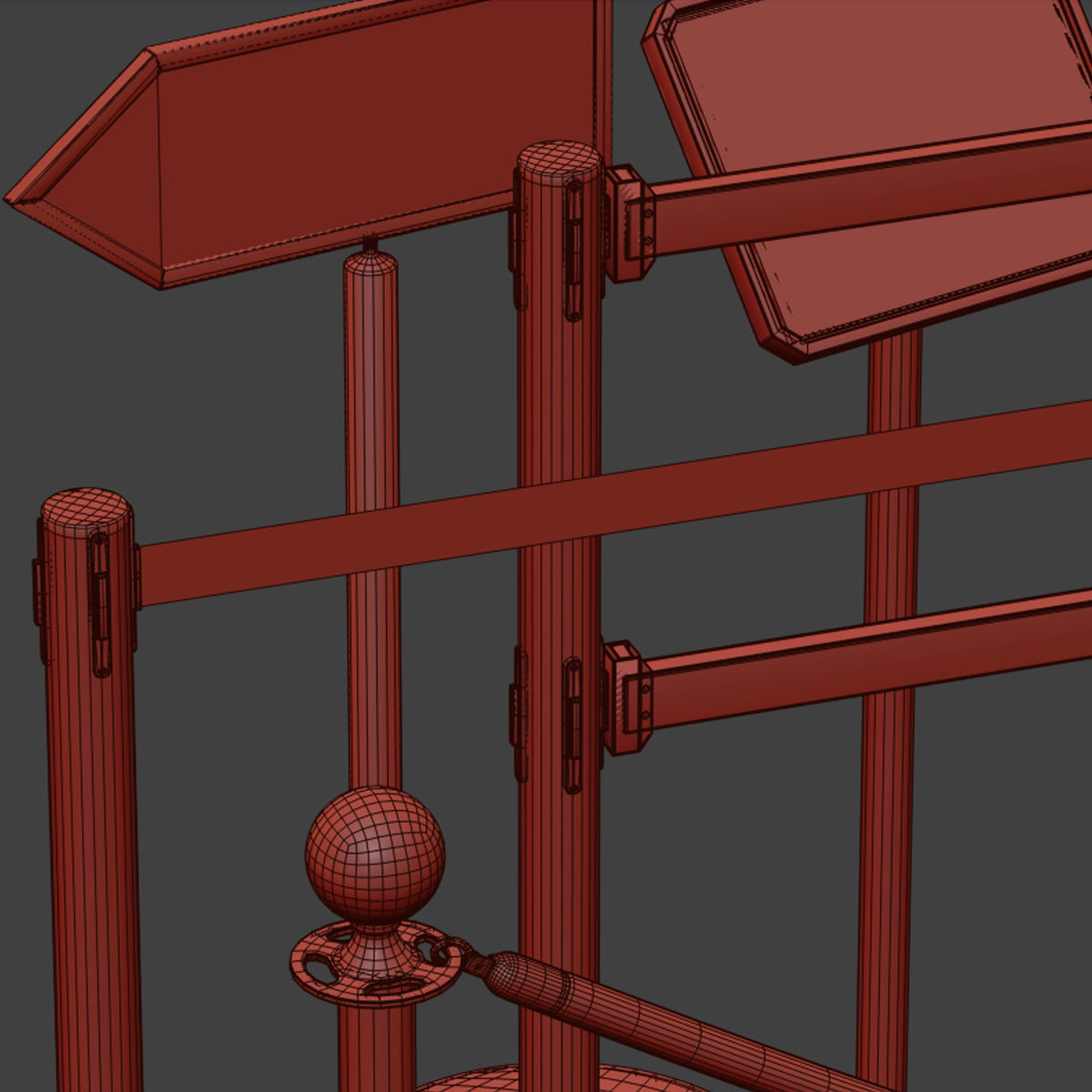 Crowd barrier velvet rope stanchion and signs 3D model_10