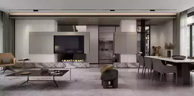 3DSMAX - Modern Dining Room Scene - Vray Render 3D model