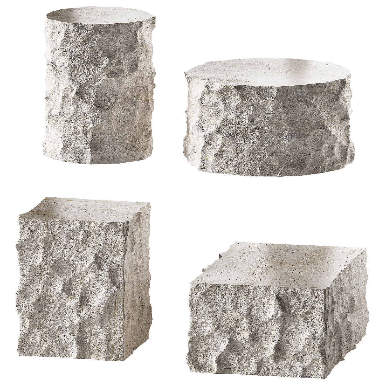 Stone coffee table collection Rough rock decorative shapes 3D model_3