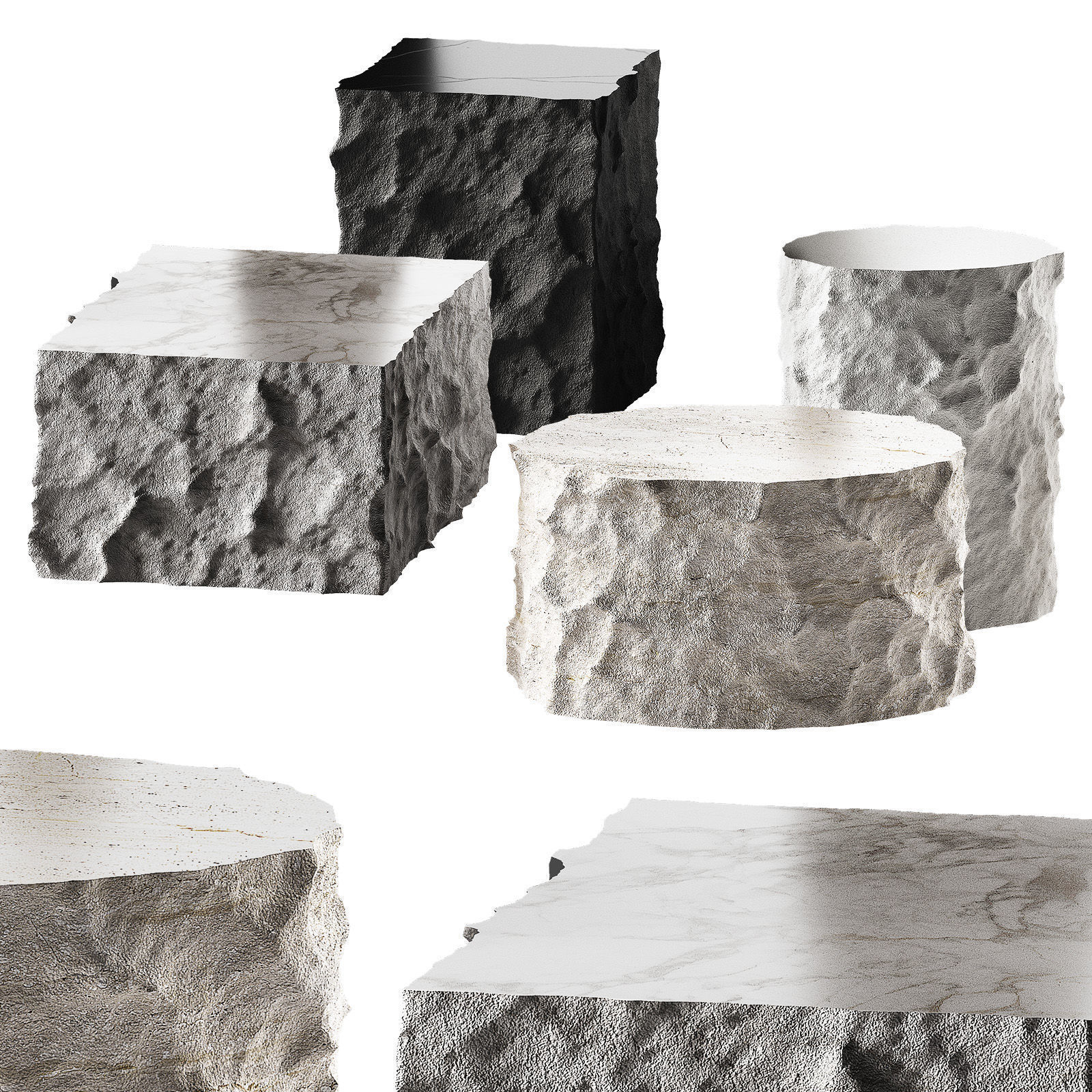 Stone coffee table collection Rough rock decorative shapes 3D model_6