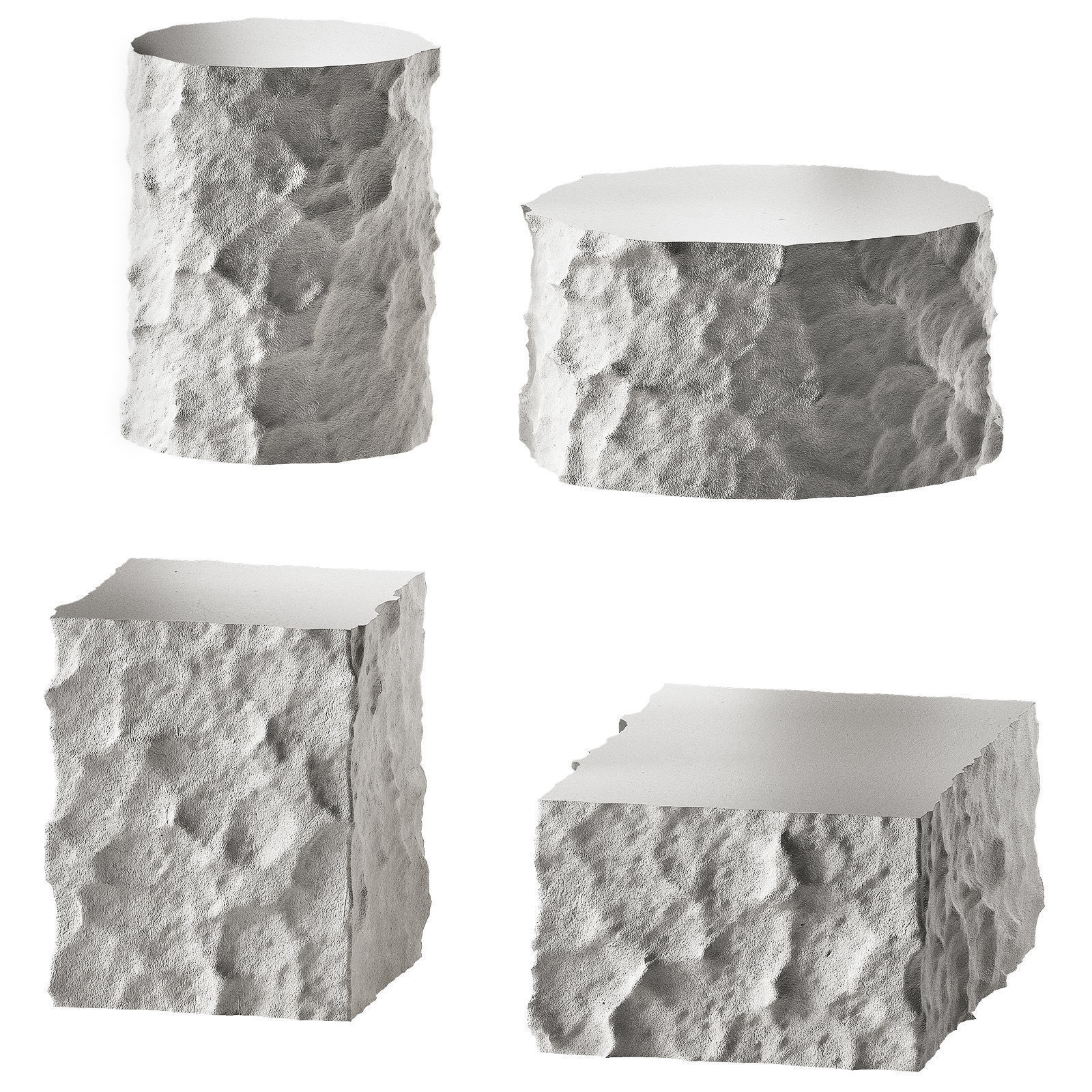 Stone coffee table collection Rough rock decorative shapes 3D model_1