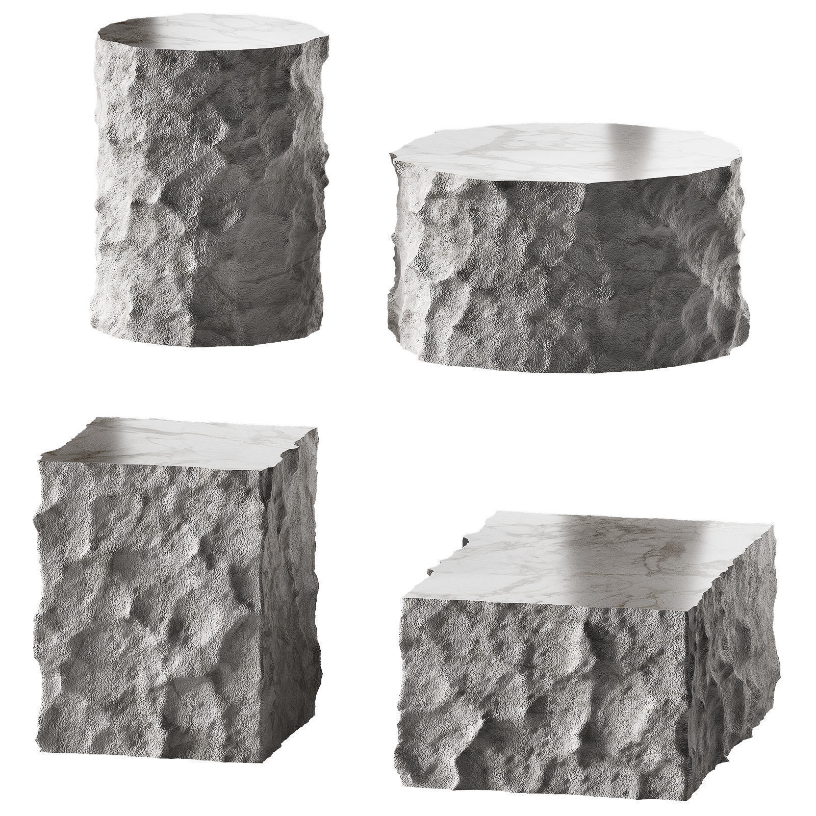 Stone coffee table collection Rough rock decorative shapes 3D model_2