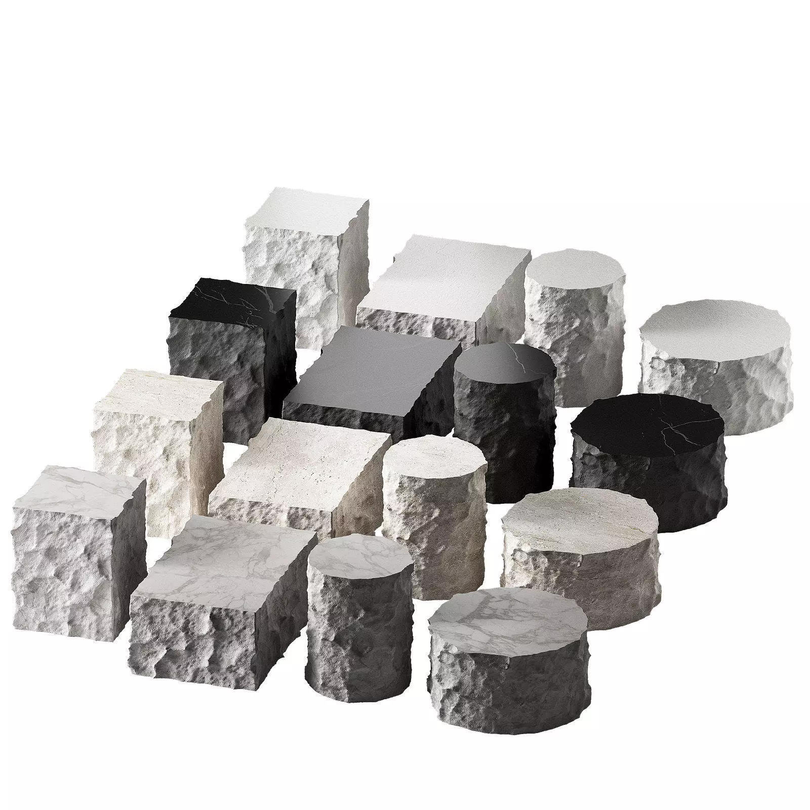 Stone coffee table collection Rough rock decorative shapes 3D model_0