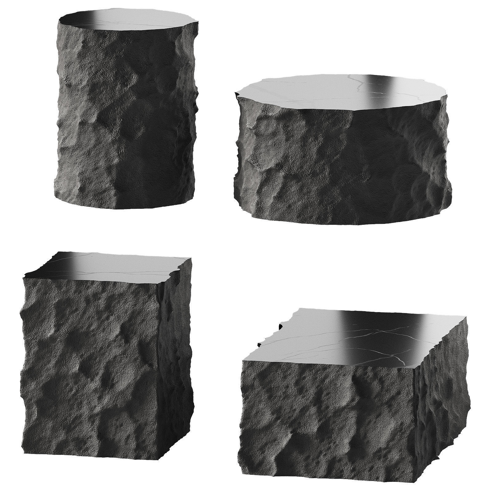 Stone coffee table collection Rough rock decorative shapes 3D model_4