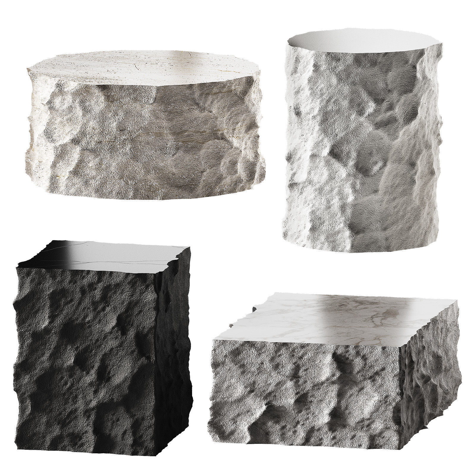 Stone coffee table collection Rough rock decorative shapes 3D model_8