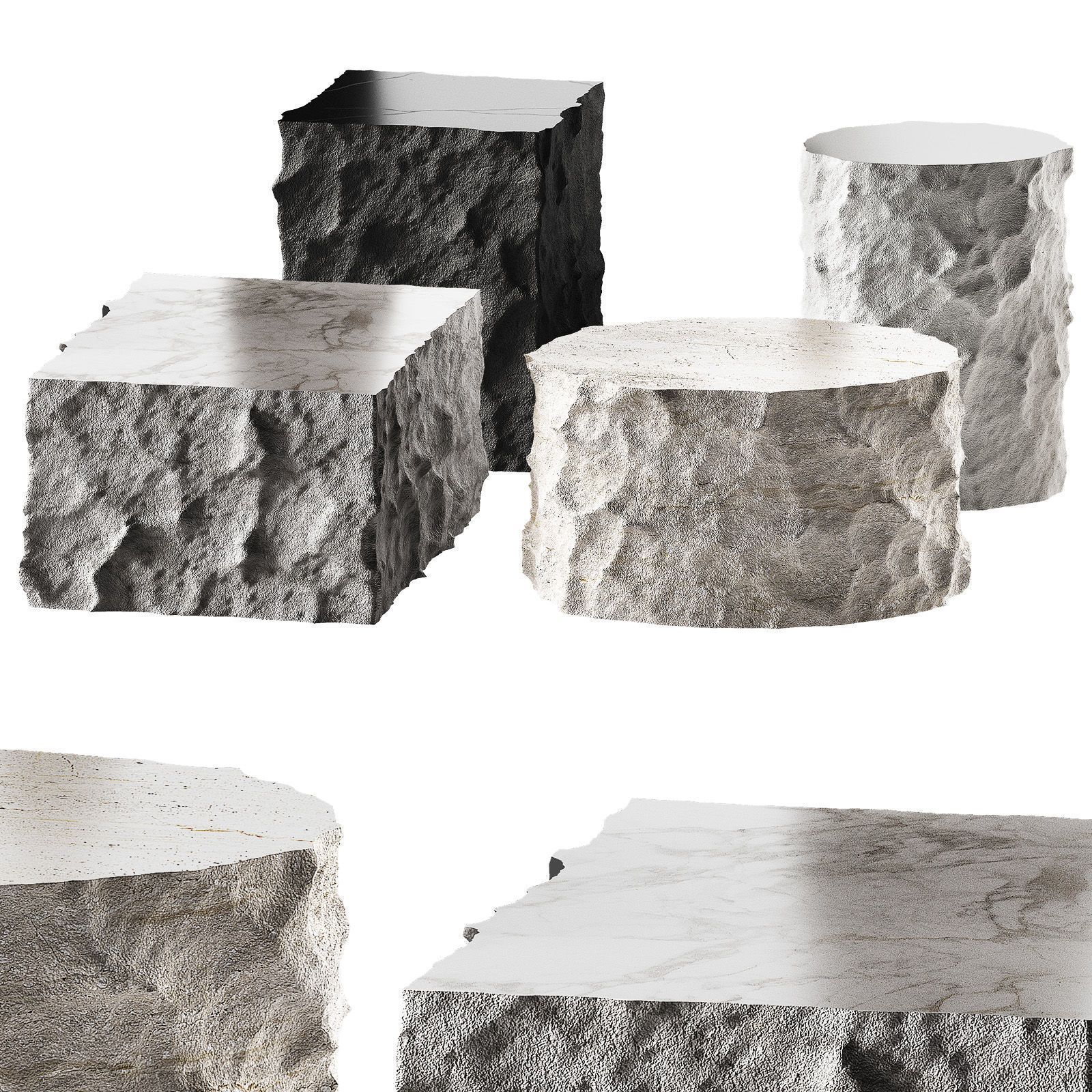 Stone coffee table collection Rough rock decorative shapes 3D model_5