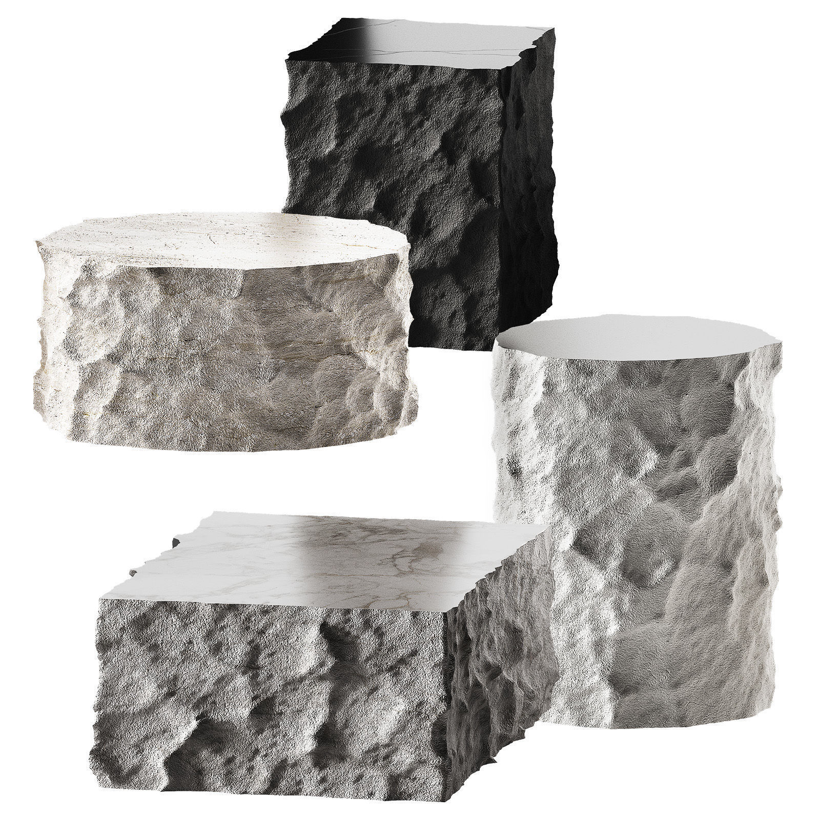 Stone coffee table collection Rough rock decorative shapes 3D model_7