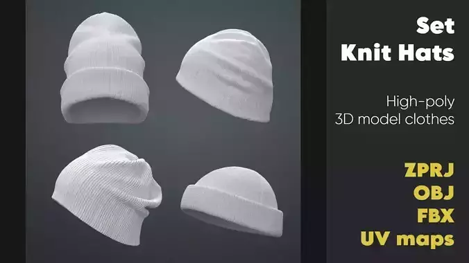 3D models Pack Clothing high-poly Knit Hats
