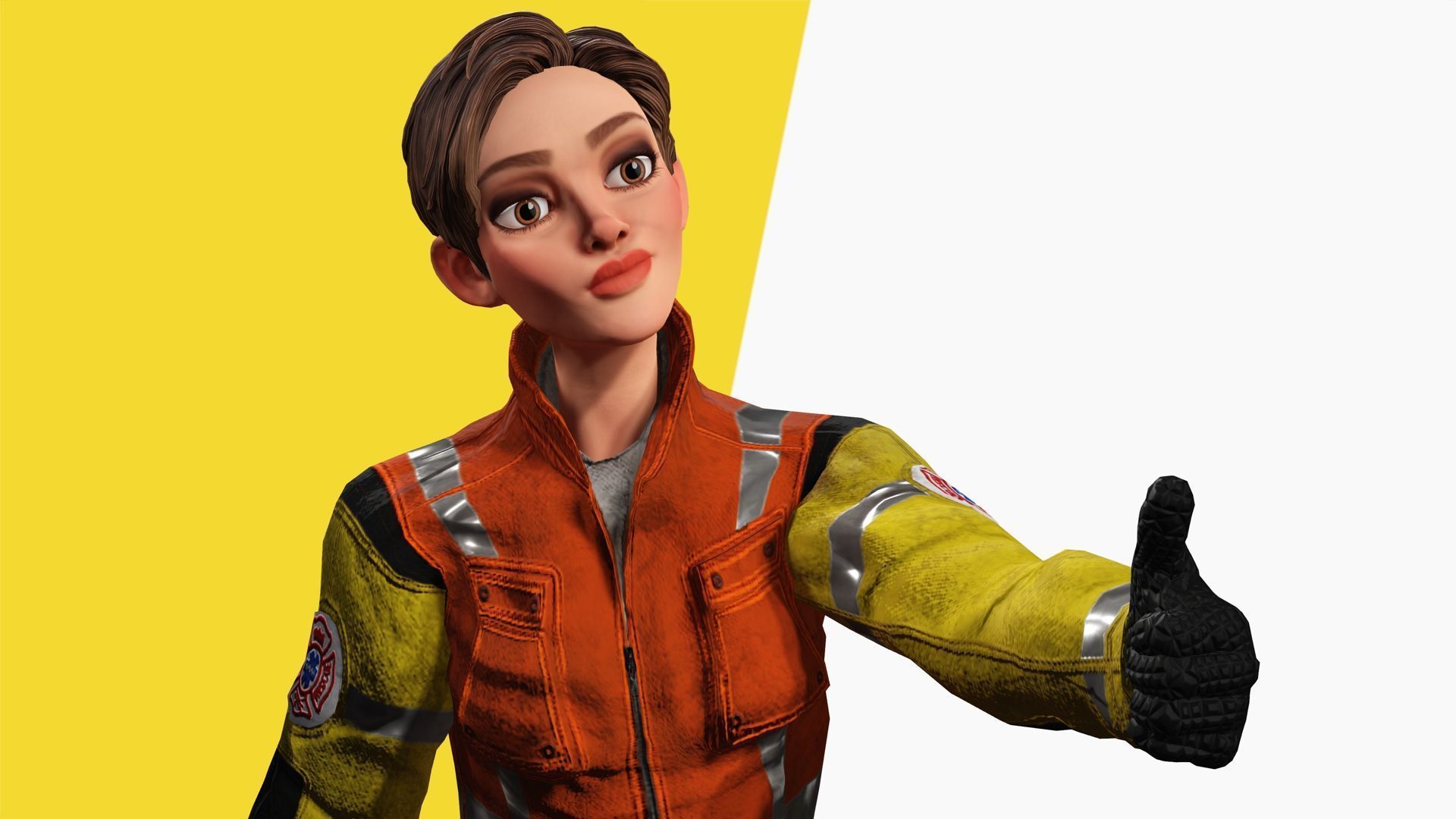 Cartoon Firefighter Character Toon Rescue Low-poly 3D model_24