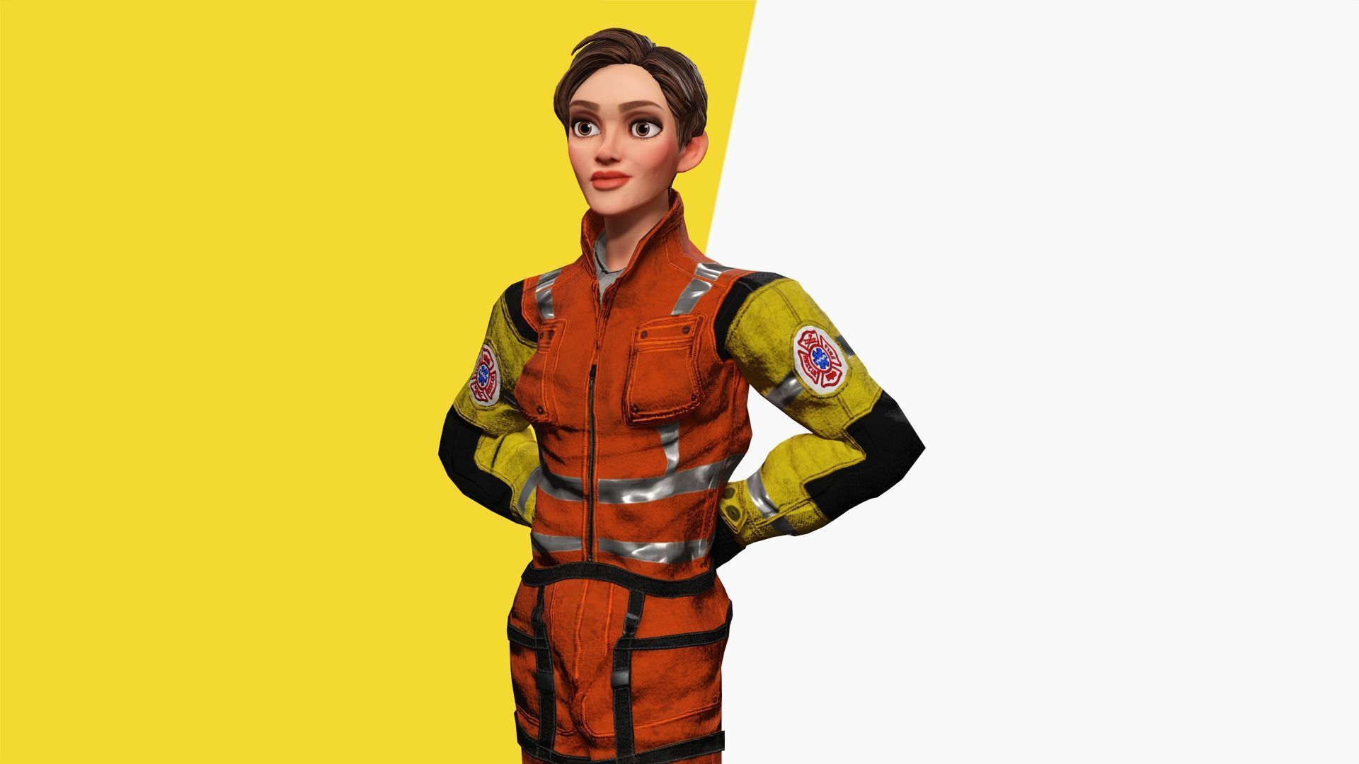 Cartoon Firefighter Character Toon Rescue Low-poly 3D model_21