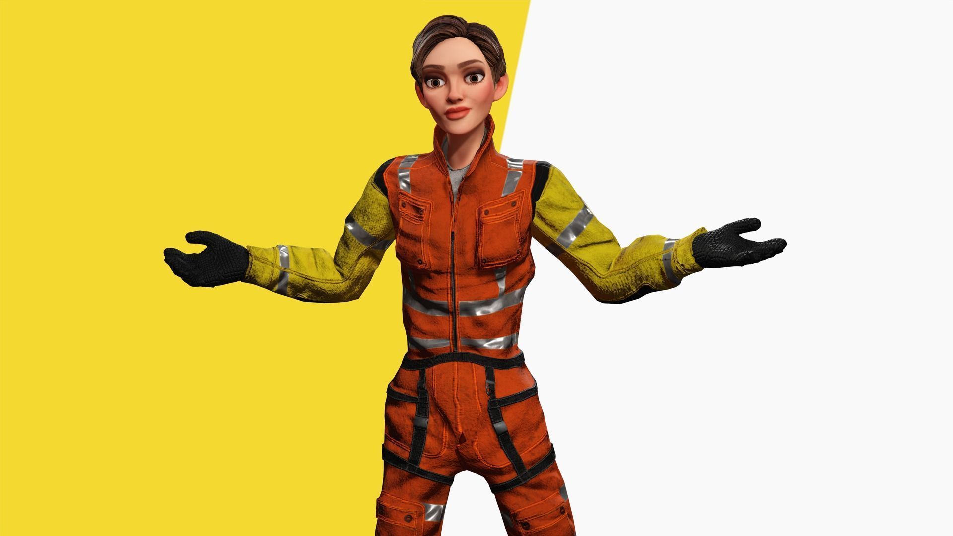 Cartoon Firefighter Character Toon Rescue Low-poly 3D model_20