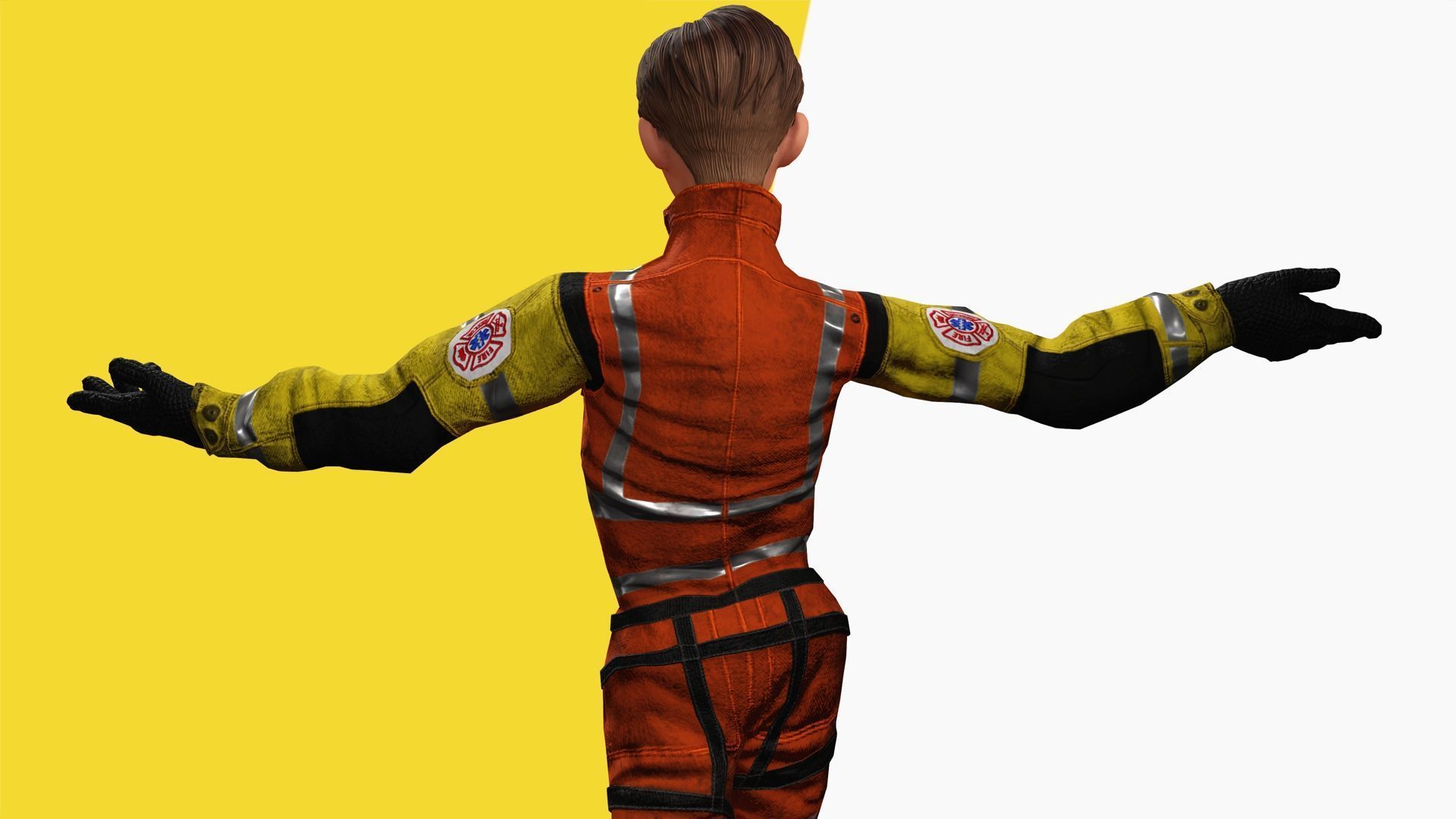 Cartoon Firefighter Character Toon Rescue Low-poly 3D model_7