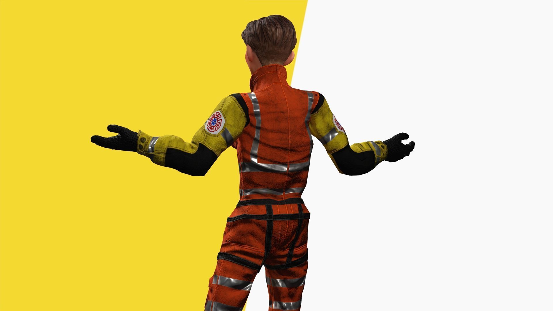 Cartoon Firefighter Character Toon Rescue Low-poly 3D model_23