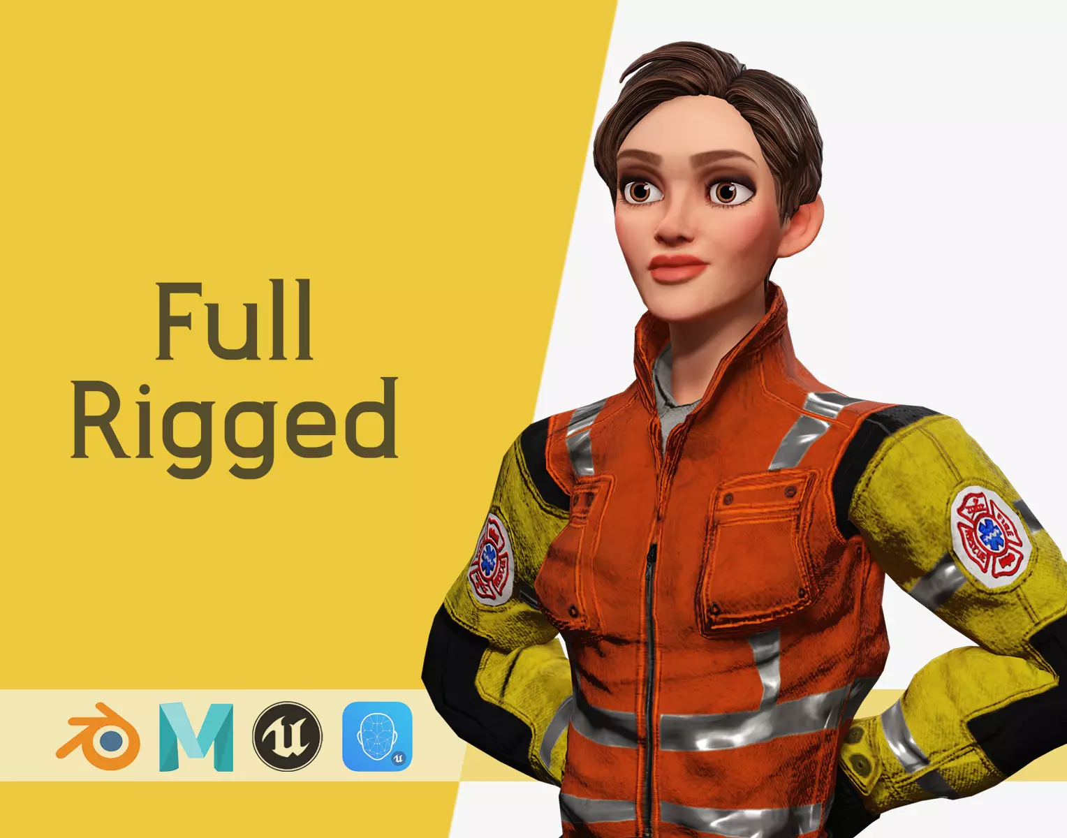 Cartoon Firefighter Character Toon Rescue Low-poly 3D model_0