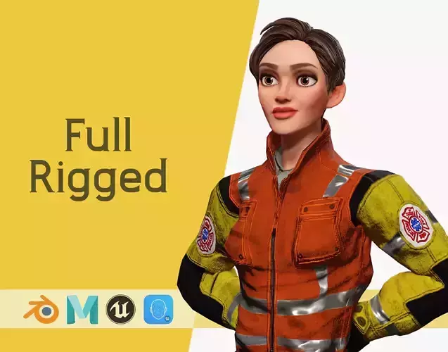 Cartoon Firefighter Character Toon Rescue  Low-poly 3D model