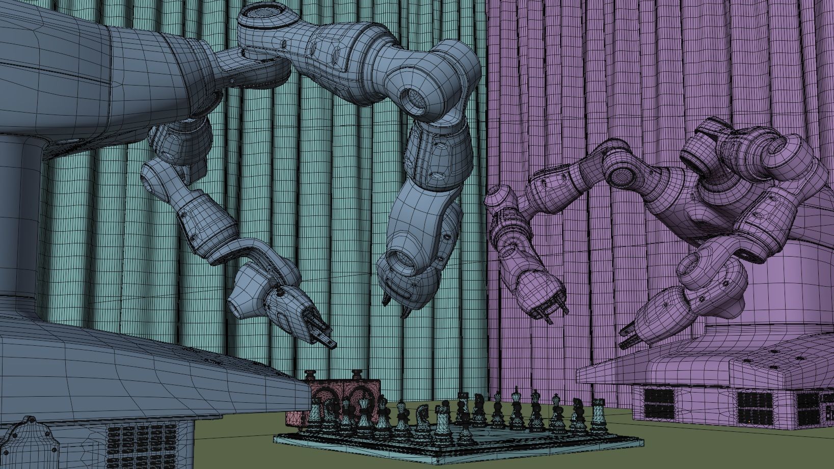 Robots playing chess Low-poly 3D model_2