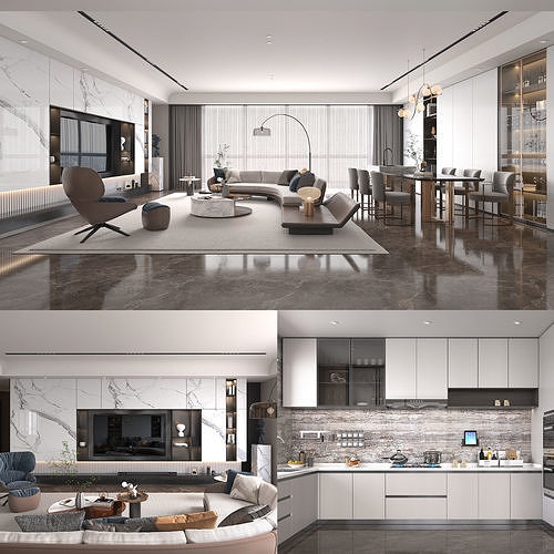 Living Room and Kitchen Scene 4 3D model