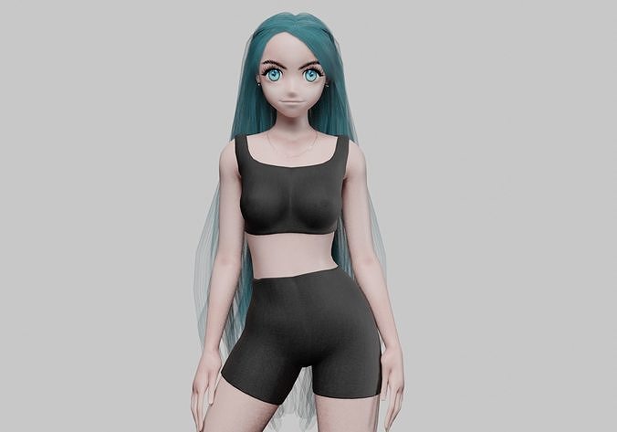 Young anime girl V35049  Low-poly 3D model
