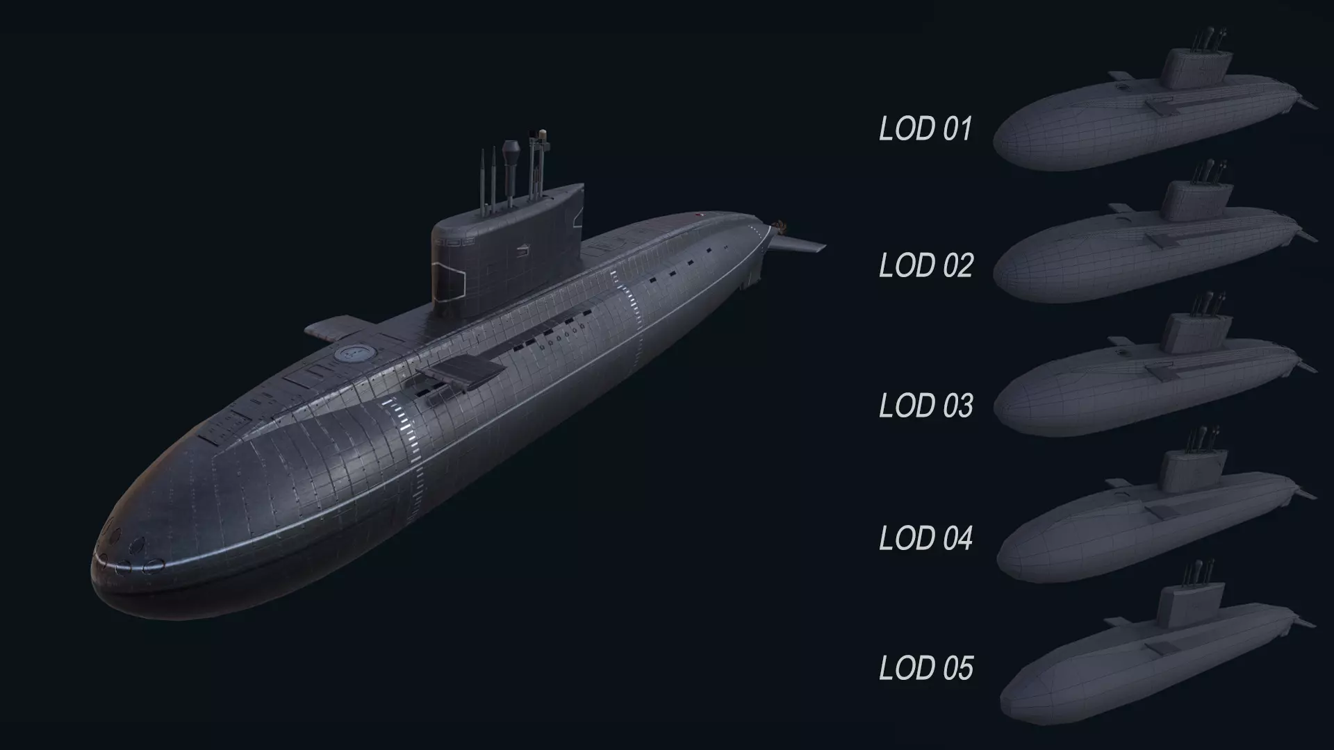 Asset - Army - Submarine - Kilo Class Low-poly 3D model_0